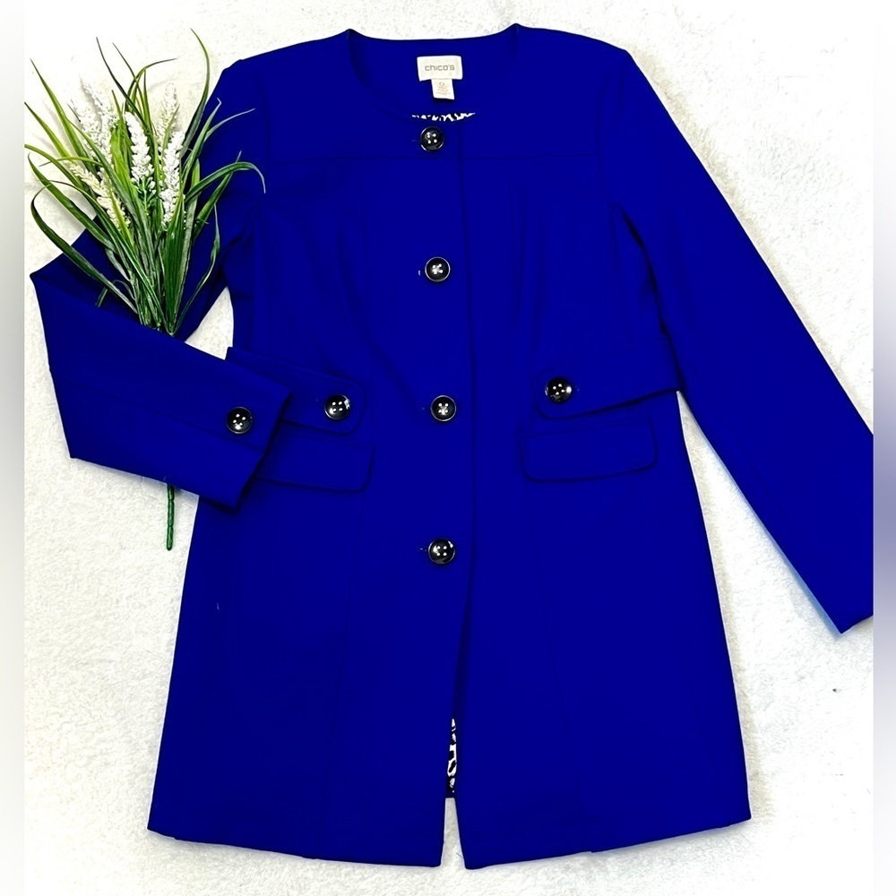 Chico's Royal Blue Ponte Pea Coat Blazer - Size Small (0)